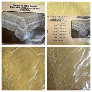 Vtg NOS European Designed Look Of Linen And Lace Vinyl Tablecloth 60”x90” USA